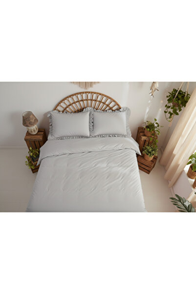 She&Co Ruffled Double Size Dowry Duvet Cover Set - Gray (No Sheets)