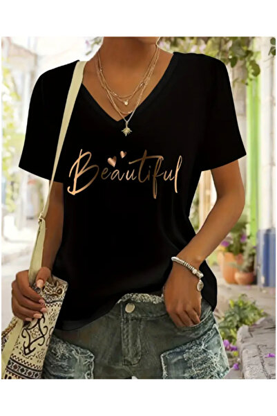 FUFLUNS V-Neck Oversize Beautiful Printed T-Shirt