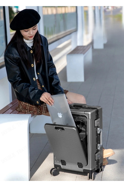 ZAAPPY 20 Inch Cabin Size Aluminum Frame Luggage with USB Charging Port, Front Opening Compartment