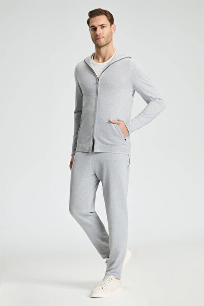 Hemington Slim Fit Gri Kapüşonlu İnce Hırka