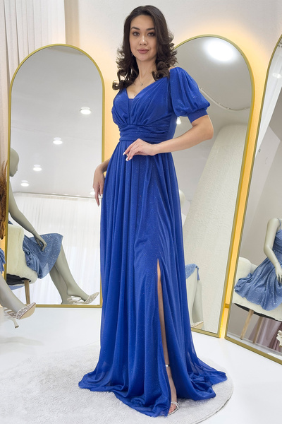 thezkscom Rochie de seară cu mâneci scurte pentru femei, cu draperii, mărime mare Culori: liliac, sax, negru, verde smarald