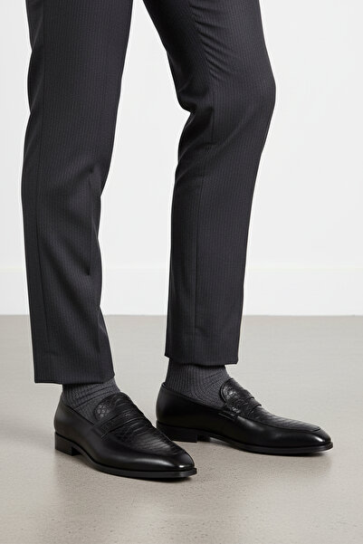 Deriderim Black Crocodile Men's Genuine Leather Shoes