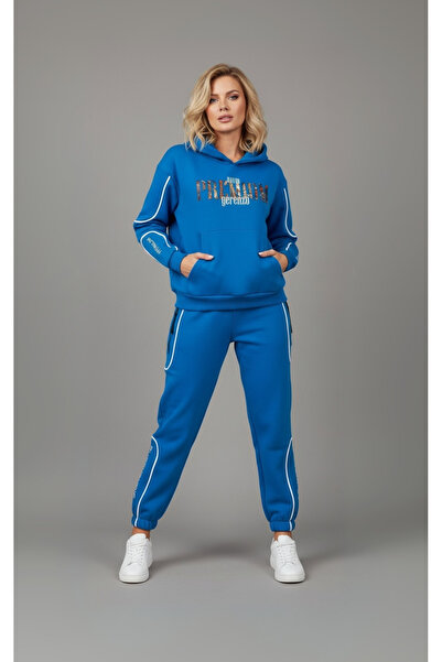 DAVID&GERENZO Set de trening cu glugă cu detaliu de imprimare premium albastru