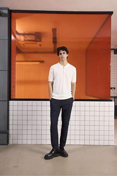 GMG FIRENZE Ανδρικό πουλόβερ Gmg Fırenze Polo Collar εφαρμοστό Ecru GU25MSS04016