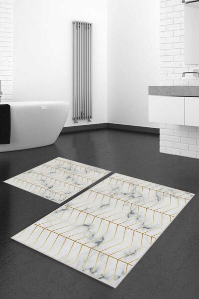 Homefesto Διακοσμητική Μοντέρνα Σχεδίαση Αντιολισθητική Βάση Διπλό Σετ Πατάκι Μπάνιου & Σετ Καθίσματος Τουαλέτας-2 Τεμάχια