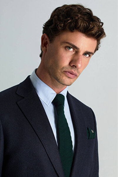 Hemington Çizgi Desenli Koyu Yeşil Örgü Kravat