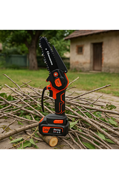 SPEEDSTORE Mini portable chainsaw 24V, 15cm blade, 2 batteries, charger