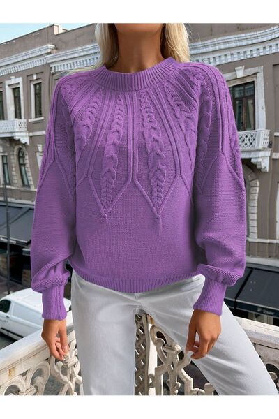 TRQOM Pulover din tricot cu mânecă italiană împletită cu păr