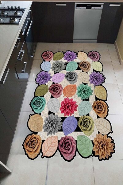 Homefesto Dekoratif İnce Modern Leke Tutmaz Yıkanabilir Kaydırmaz Mutfak Halısı