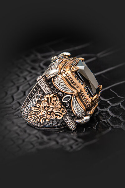 ALYANSEVİM Siyah Taşlı Fetih Koleksiyonumuzudan 925 Ayar Erkek Gümüş Yüzük