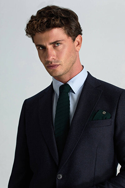 Hemington Çizgi Desenli Koyu Yeşil Örgü Mendil