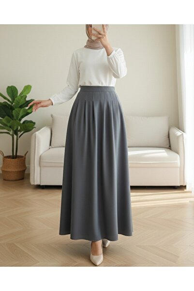 Modamorfo Pleated Crepe Skirt with Zipper Pocket - Gray