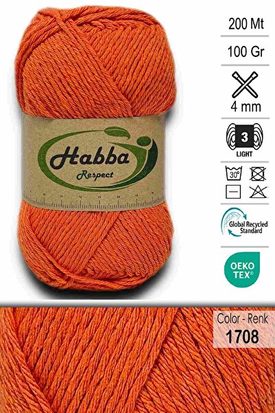 habba respect خيط حياكة يدوي كلاسيكي من الأكريليك - خيط سترة وشاح قبعة صغيرة 1708 - برتقالي