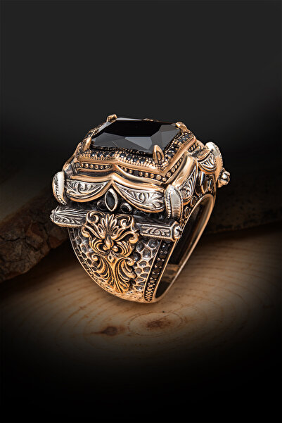 ALYANSEVİM Siyah Taşlı Fetih Koleksiyonumuzudan 925 Ayar Erkek Gümüş Yüzük