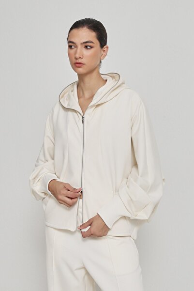 Amia&Co. Cream Zippered Hooded Sweatshirt