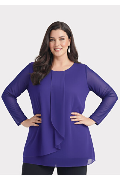 LİLAS XXL Büyük Beden Mor Renkli Şifon Bluz