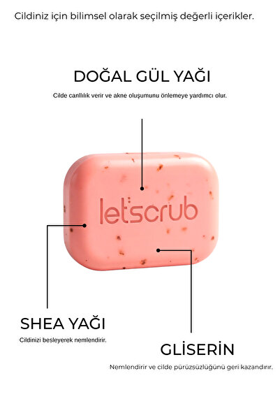 LET'SCRUB Yenileyici, Leke Karşıtı, Canlandırıcı Duş Seti Ekru Banyo Kesesi Gül Sabunu Turuncu Banyo Lifi