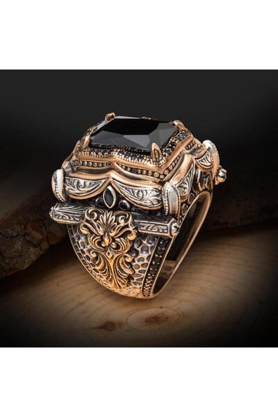 ALYANSEVİM Siyah Taşlı Fetih Koleksiyonumuzudan 925 Ayar Erkek Gümüş Yüzük