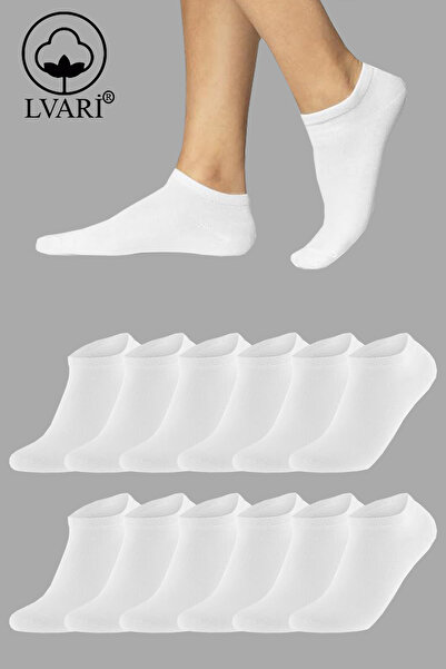 Lvari Unisex Pamuklu Beyaz Patik Çorap 12’li – Kadın Erkek Günlük Terletmez