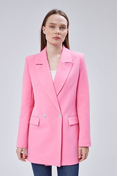 Bolivente Pembe Oversize Dokuma Blazer Ceket