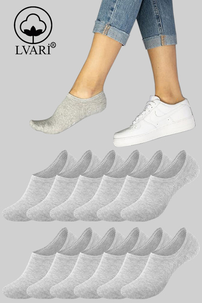 Lvari Unisex 12 Çift Pamuklu Görünmez Sneaker Çorap Gri - Spor Ayakkabı Çorabı