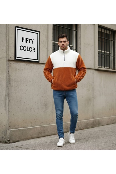 Fifty Color Muška flis majica s poluzatvaračem, široka, debela, topla zimska ...