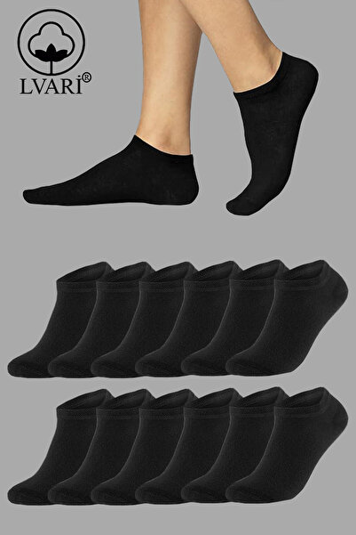 Lvari Unisex Pamuklu Siyah Patik Çorap 12’li – Kadın Erkek Günlük Terletmez