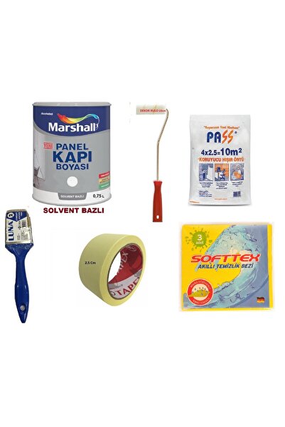 Marshall Solvent (Tiner) Bazlı Sentetik Amerikan Panel Kapı Boyası 0,75 Lt + Boyama Seti -BEYAZ