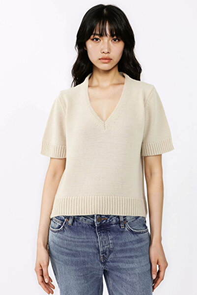 Hiccup Pulover tricot cu mâneci scurte cu decolteu în V