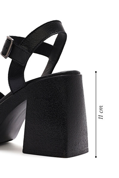 Derimod Women's Black Ankle Buckle Platform Thick High Thick Heeled Leather Sandals 25Sfd131418