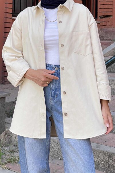 lamelif Πουκάμισο με μονή τσέπη από κρέμα γαμπαρντίνας