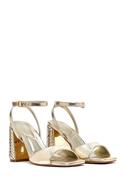 Derimod Γυναικεία χρυσά μεταλλικά πέδιλα με ψηλό τακούνι με αγκράφα 25SFE493332