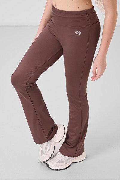 TOMMY LIFE Коричневі еластичні стандартні легінси Basic Performans з іспанськими штанинами для дівчаток - 75193