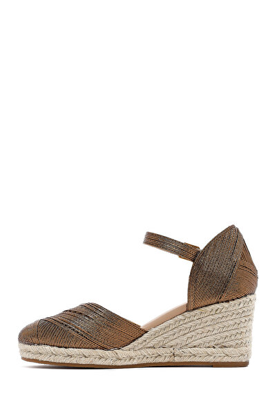 Derimod Women's Bronze Ankle Buckle Metallic Wedge Heeled Espadrille 25Sfe402032
