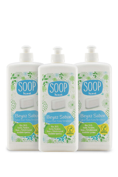SOOP Beyaz Sabun Yüzey Temizleyici 3 x 1 L |Bitkisel Yağ Sabunu Bazlı |Beyaz ...