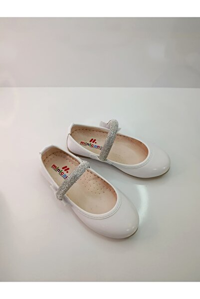 patik ayakkabı Girl's White Stone-Set Orthopedic Ballerinas with Ribbon