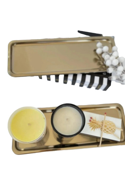 Kitchen Design Lab Paslanmaz Çelik Gold Renk Dikdörtgen Dar Metal Düz Sunum Tepsisi Çay Kahve Tatlı Sunum 6 Adet