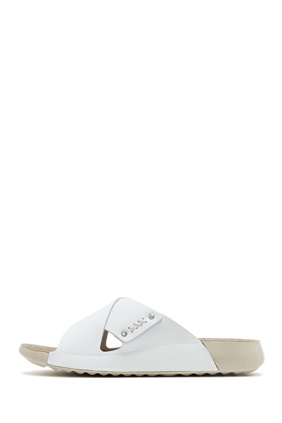 Derimod Γυναικείες Παντόφλες Comfort Δερμάτινες Λευκές 25SFD501018