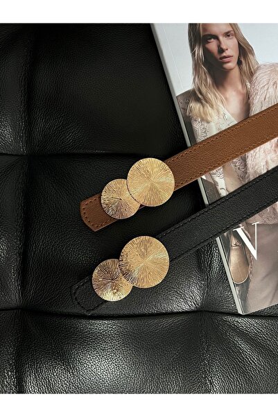 Fiori 2'li Fırsat Ürünü Yuvarlak Gold Toka Kadın Kemeri, Pantolon Kemeri, Ceket Kemeri, Elbise Kemeri