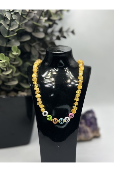 NikaŞ Kişiye Özel İsimli Çocuk Damla Kehribar Kolye Ateş, Alerji, Nazar