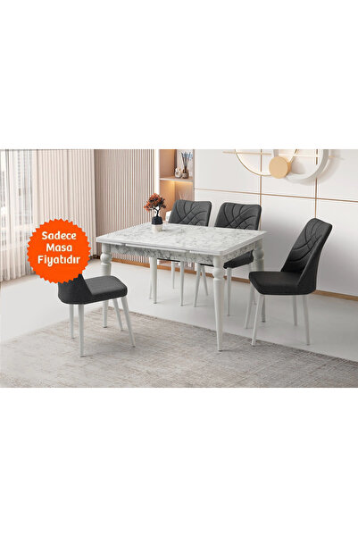 Evistro Yandan Açılır Büyüyen Yemek Masası Beyaz Mermer Desenli 80x120cm SADECE MASA FİYATIDIR