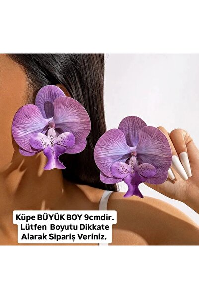QERMA Kore Tarzı Orkide Küpe Zra Küpe Büyük Mor Çiçek Küpe Çiçekli Küpe