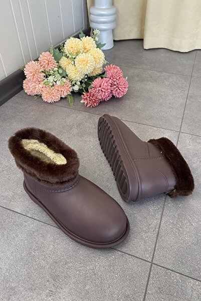 Tamdabu Ayakkabı Кафяви водоустойчиви дамски къси ботуши за дъжд с подплата TMD2025200