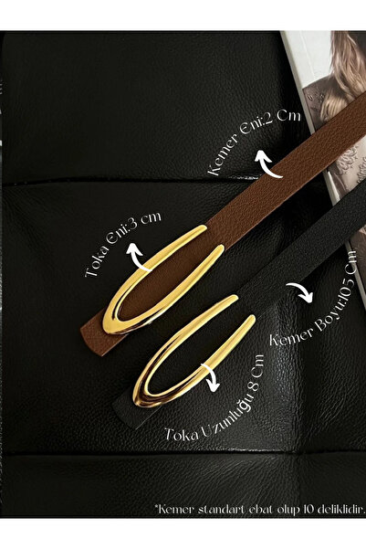 Fiori 2'li Fırsat Ürünü Uzun Gold Tokalı Ince Kadın Kemeri, Ceket Kemeri, Gömlek Kemeri, Elbise Kemeri