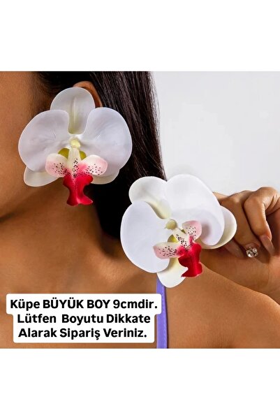 QERMA Korean Kore Tarzı Orkide Küpe Zr Küpe Büyük Beyaz Çiçek Küpe Çiçekli Küpe