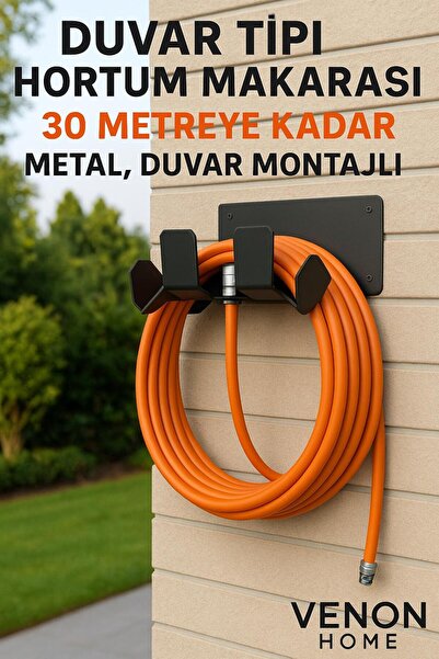 VENON Duvar Tipi Metal Hortum Askısı Siyah Metal Hortum Askılığı - Bahçe Hortumu Tutucu Kanca Aparat