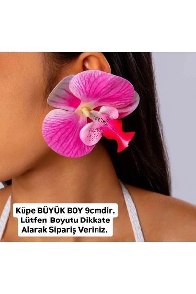QERMA Korean Tarzı Orkide Küpe Zr Küpe Düz Pembe Çiçek Küpe Çiçekli Küpe Yılb...