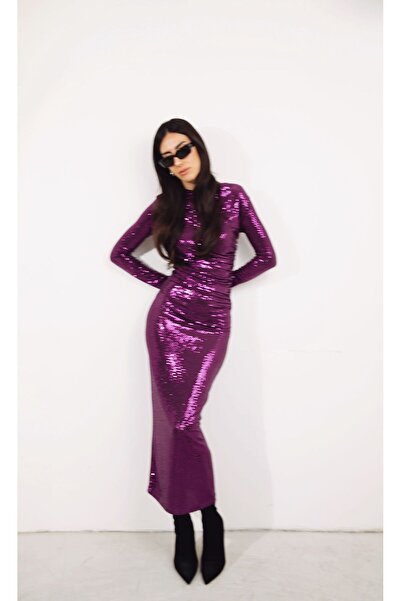 bymaestro woman Kadın Pul Payetli Drapeli Elbise