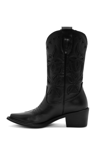 Derimod Black Leather Women's Cowboy Boots - 24Wfd 186918