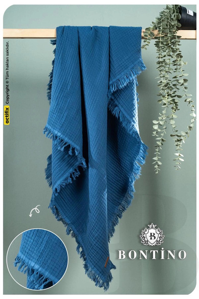 Bontino Muslin Cover & Blanket 4 Layers with Fringes 100% Cotton 100X110 cm E...